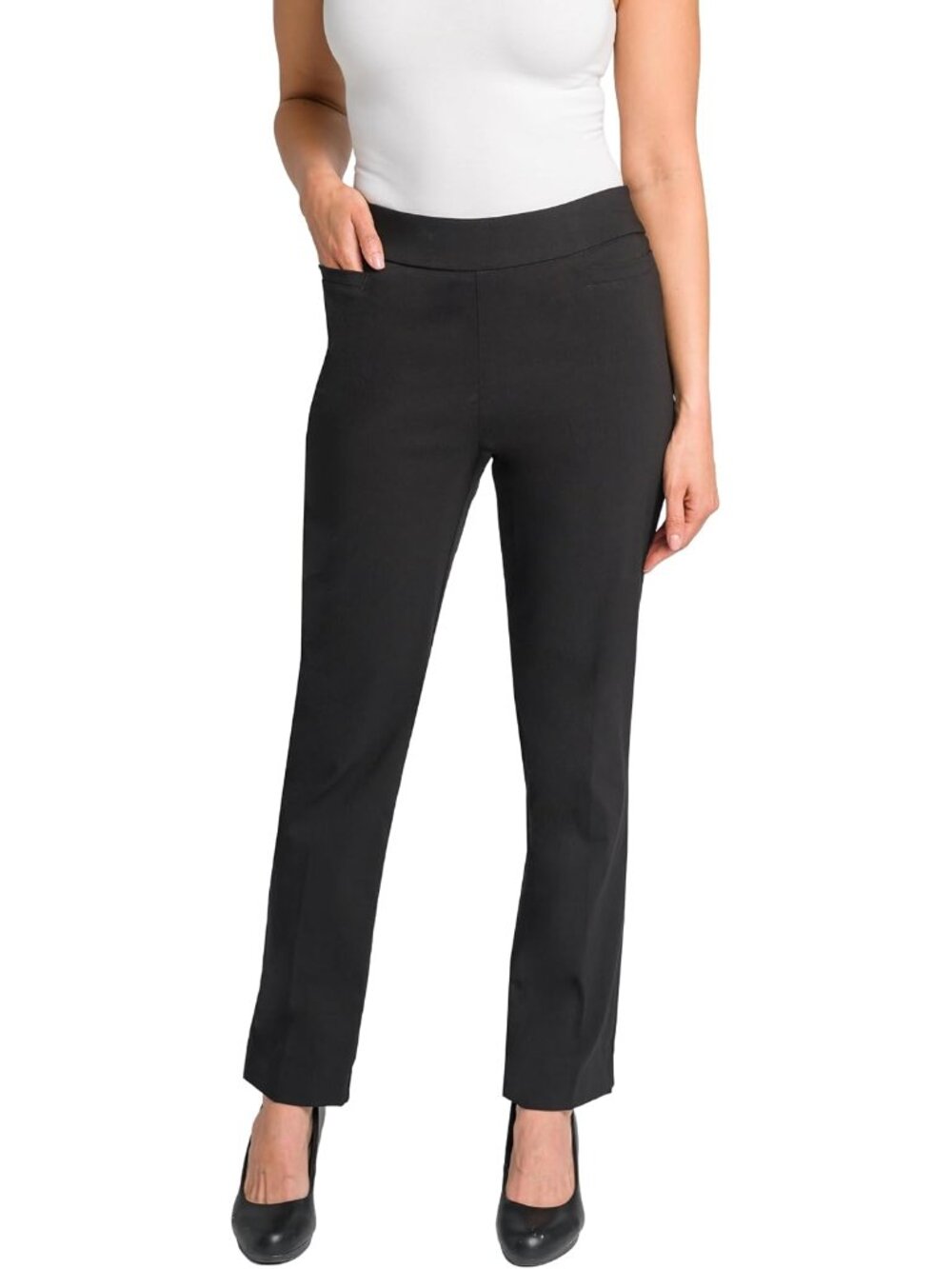 Women’s Pull On Dress Pants 4 Pockets Straight Leg Stretchy Office Casual Work S